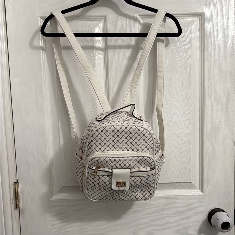 White Quilted Backpack with Adjustable Straps